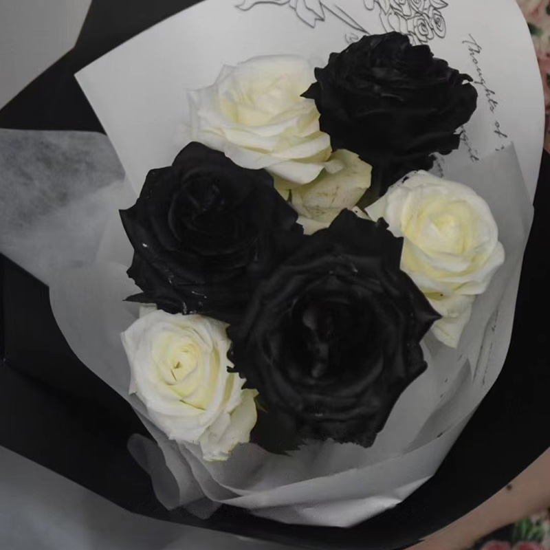Filem Pembungkusan Bunga Kulit Lembu Monokrom Romantik MYHC-43 Perancis