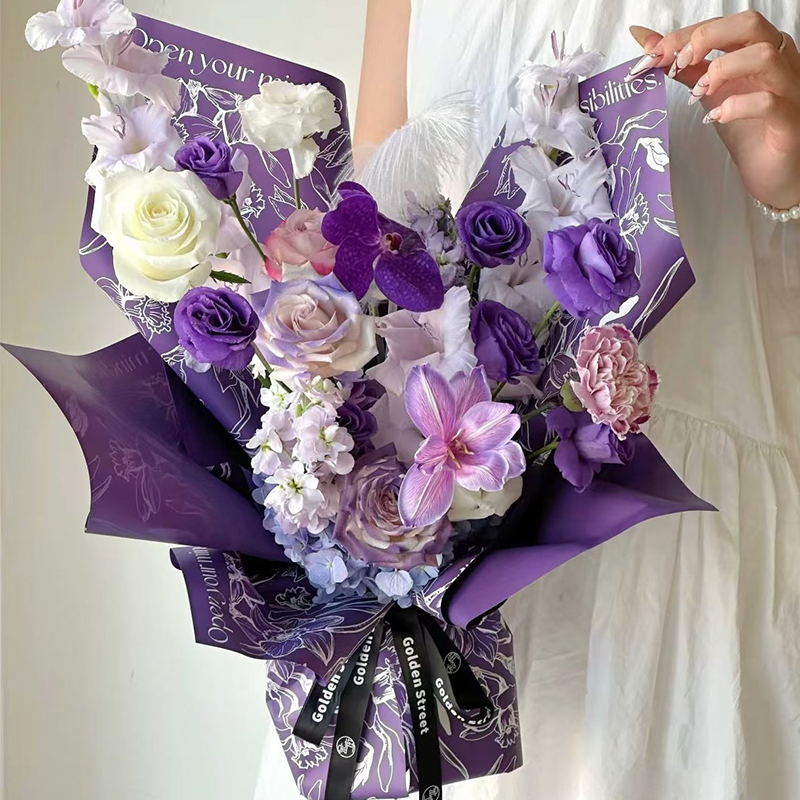 MYHC-77 Daffodils Lines Kertas Pembalut Bunga Filem Pearlescent Bopp