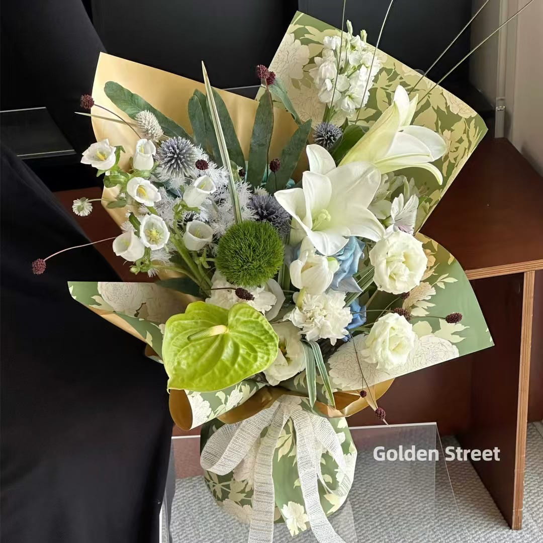 MYHC-78 Emas-Sempadan Cina Corak Peony Filem Pearlescent Kertas Pembalut Bunga