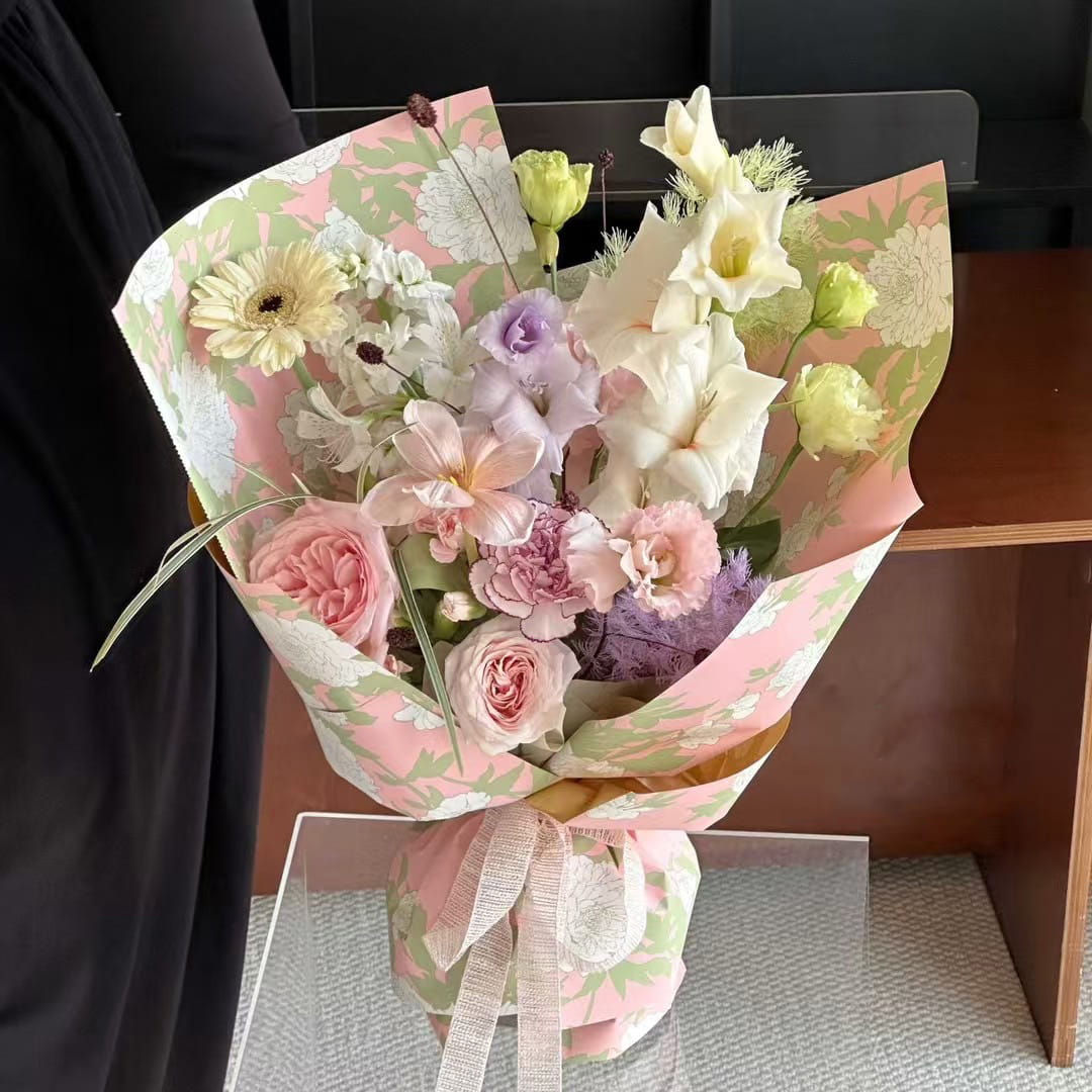 MYHC-78 Emas-Sempadan Cina Corak Peony Filem Pearlescent Kertas Pembalut Bunga