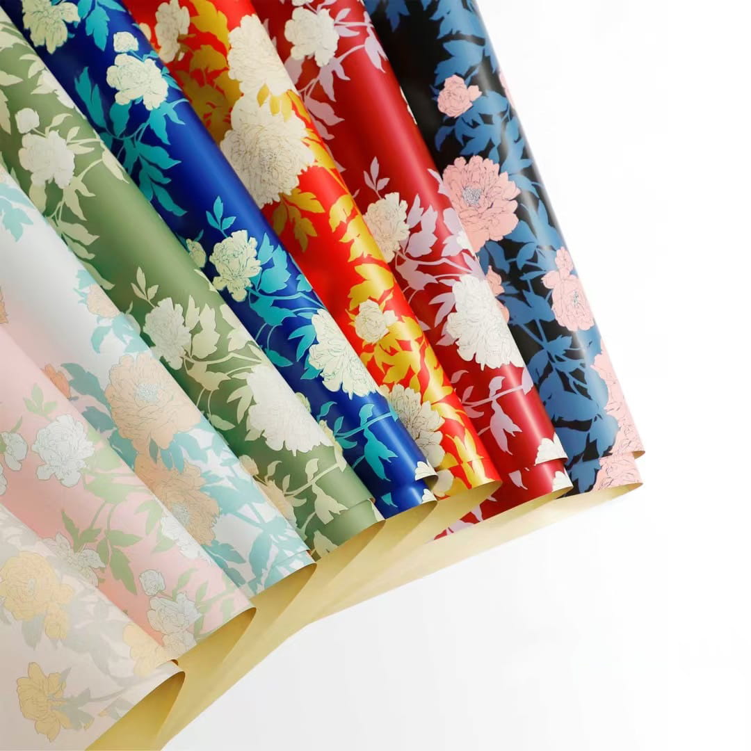 MYHC-78 Emas-Sempadan Cina Corak Peony Filem Pearlescent Kertas Pembalut Bunga
