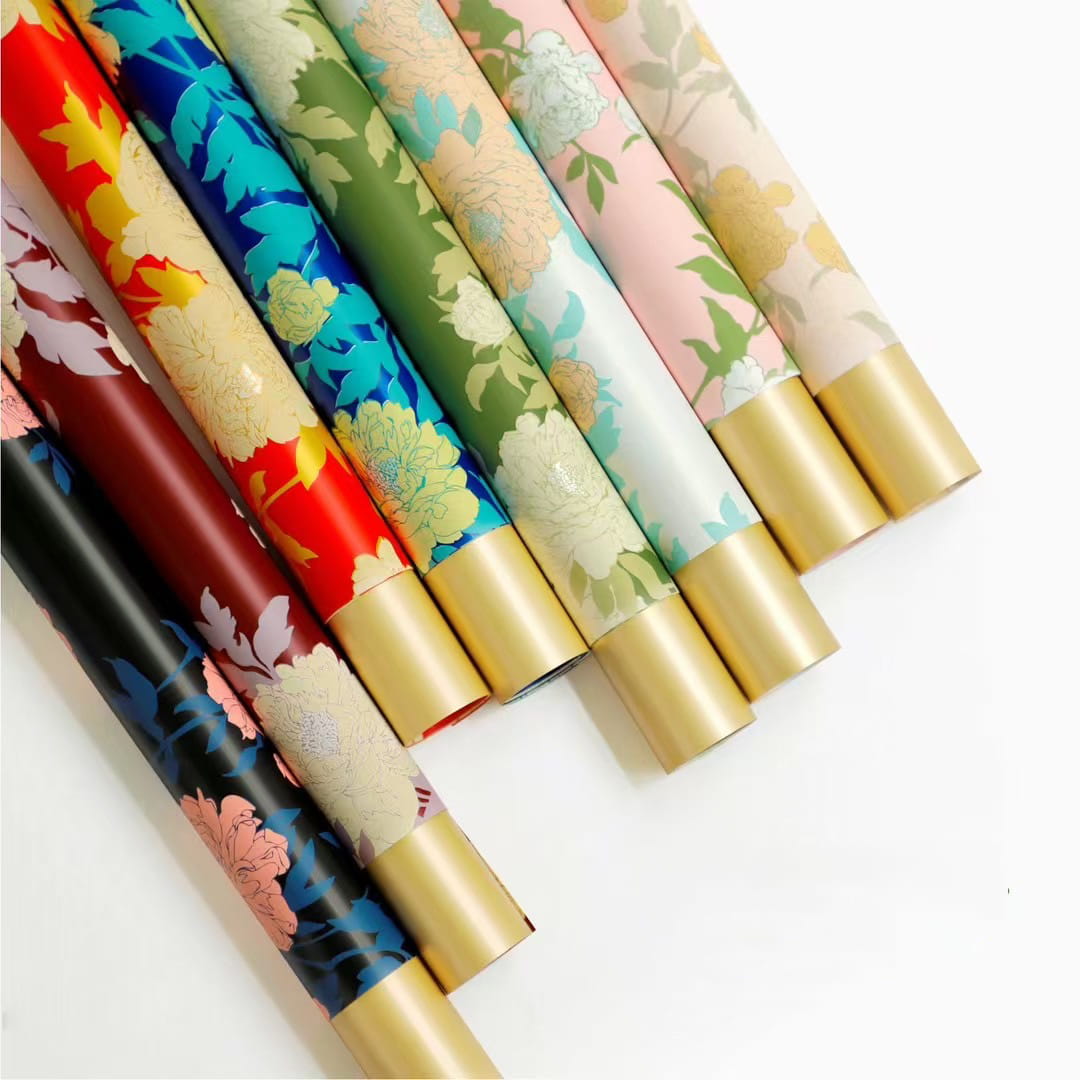 MYHC-78 Emas-Sempadan Cina Corak Peony Filem Pearlescent Kertas Pembalut Bunga