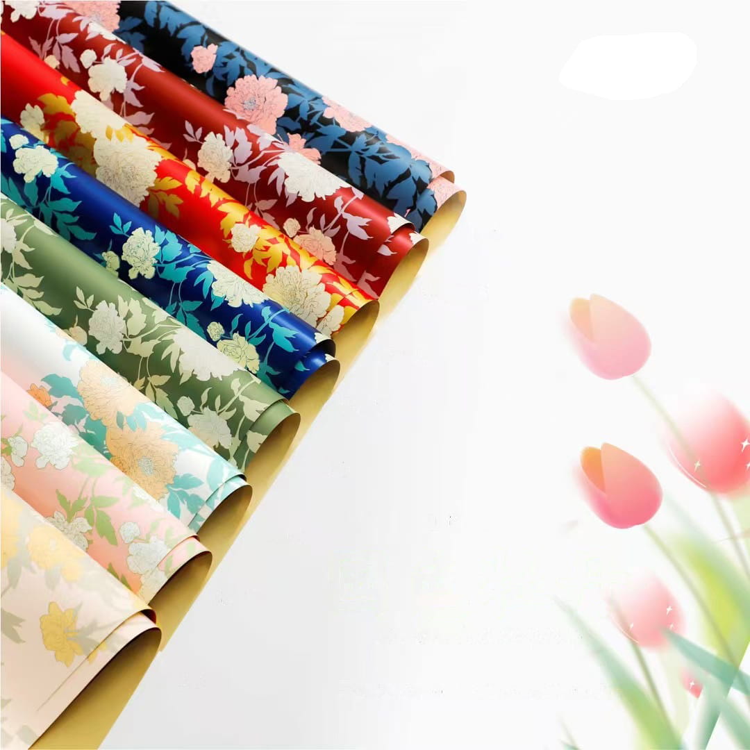 MYHC-78 Emas-Sempadan Cina Corak Peony Filem Pearlescent Kertas Pembalut Bunga