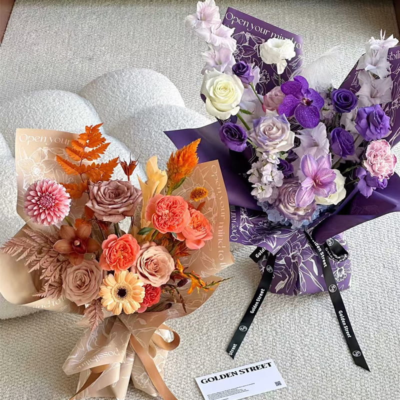 MYHC-78 Emas-Sempadan Cina Corak Peony Filem Pearlescent Kertas Pembalut Bunga